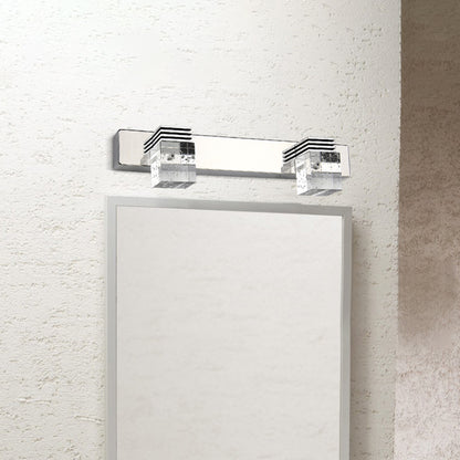 Cubic Bathroom Vanity Light Fixture Clear Crystal 2/3 Bulbs Modernism Wall Lighting in Chrome, Warm/White Light 2.0 Chrome Clearhalo 'Modern wall lights' 'Modern' 'Vanity Lights' 'Wall Lights' Lighting' 1866232