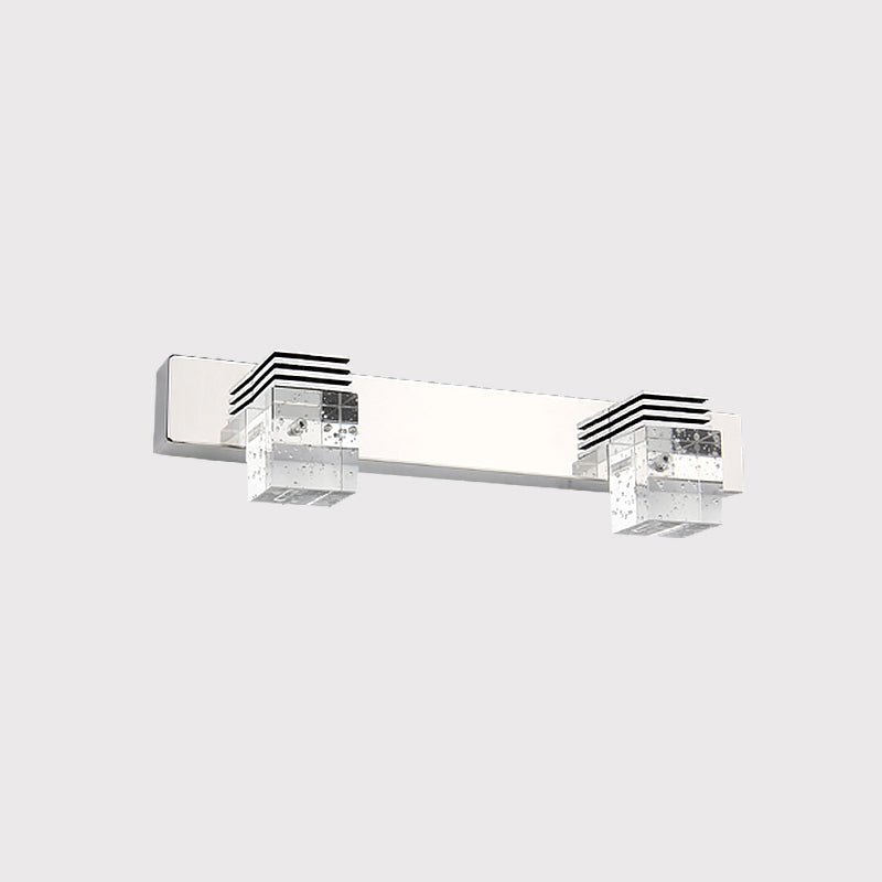 Cubic Bathroom Vanity Light Fixture Clear Crystal 2/3 Bulbs Modernism Wall Lighting in Chrome, Warm/White Light Clearhalo 'Modern wall lights' 'Modern' 'Vanity Lights' 'Wall Lights' Lighting' 1866234
