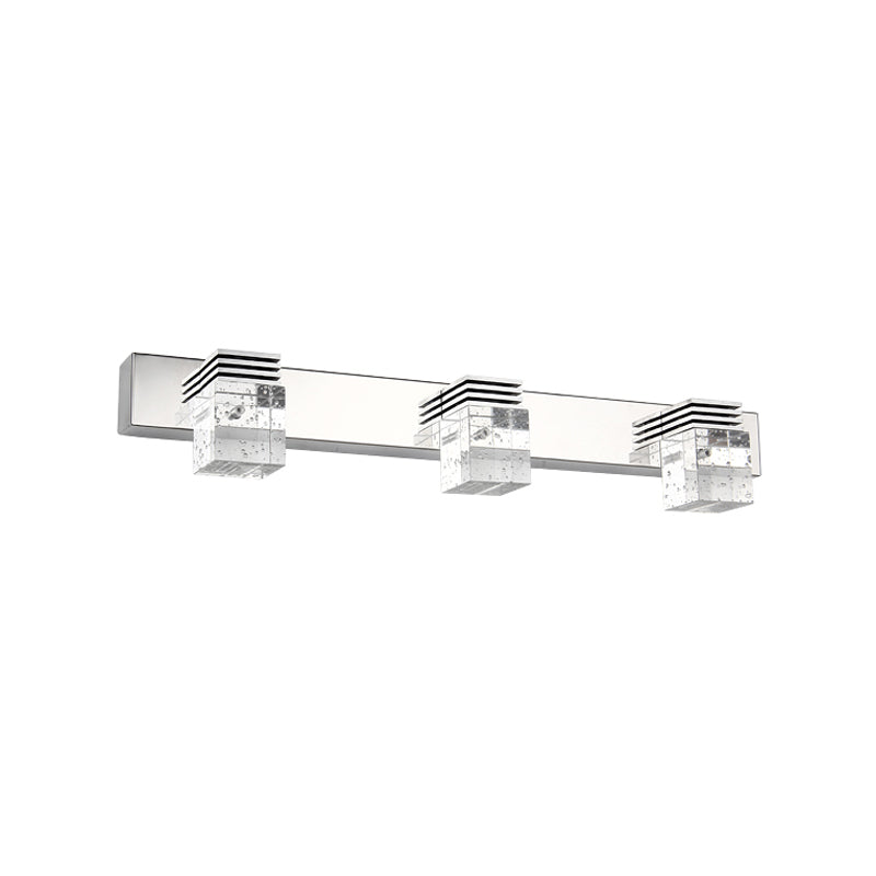 Cubic Bathroom Vanity Light Fixture Clear Crystal 2/3 Bulbs Modernism Wall Lighting in Chrome, Warm/White Light Clearhalo 'Modern wall lights' 'Modern' 'Vanity Lights' 'Wall Lights' Lighting' 1866238