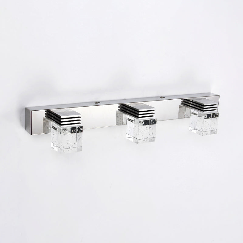 Cubic Bathroom Vanity Light Fixture Clear Crystal 2/3 Bulbs Modernism Wall Lighting in Chrome, Warm/White Light Clearhalo 'Modern wall lights' 'Modern' 'Vanity Lights' 'Wall Lights' Lighting' 1866239