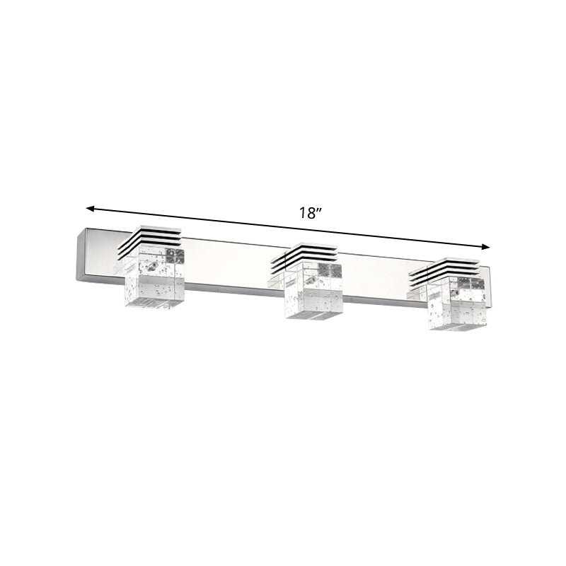 Cubic Bathroom Vanity Light Fixture Clear Crystal 2/3 Bulbs Modernism Wall Lighting in Chrome, Warm/White Light Clearhalo 'Modern wall lights' 'Modern' 'Vanity Lights' 'Wall Lights' Lighting' 1866240