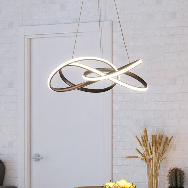 Twisting Round Kitchen Chandelier Lamp Metallic LED Modern Pendant Lamp Fixture in Gold/Coffee, Warm/White Light Coffee Clearhalo 'Ceiling Lights' 'Chandeliers' 'Modern Chandeliers' 'Modern' Lighting' 1866249