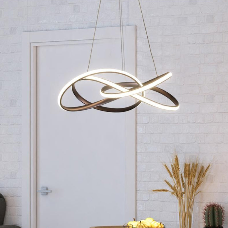 Twisting Round Kitchen Chandelier Lamp Metallic LED Modern Pendant Lamp Fixture in Gold/Coffee, Warm/White Light Coffee Clearhalo 'Ceiling Lights' 'Chandeliers' 'Modern Chandeliers' 'Modern' Lighting' 1866249