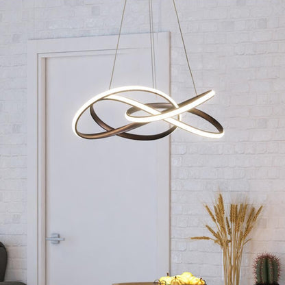 Twisting Round Kitchen Chandelier Lamp Metallic LED Modern Pendant Lamp Fixture in Gold/Coffee, Warm/White Light Coffee Clearhalo 'Ceiling Lights' 'Chandeliers' 'Modern Chandeliers' 'Modern' Lighting' 1866249