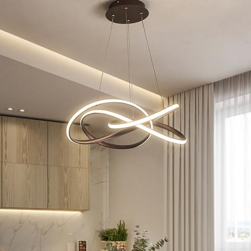 Twisting Round Kitchen Chandelier Lamp Metallic LED Modern Pendant Lamp Fixture in Gold/Coffee, Warm/White Light Clearhalo 'Ceiling Lights' 'Chandeliers' 'Modern Chandeliers' 'Modern' Lighting' 1866250