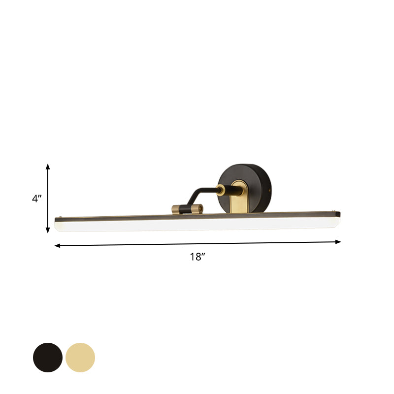 Metal Adjustable Arm LED Vanity Bar Light Contemporary Black/Brass Wall Sconce Lighting, 18"/23" Width Clearhalo 'Cast Iron' 'Glass' 'Industrial' 'Modern wall lights' 'Modern' 'Tiffany' 'Traditional wall lights' 'Vanity Lights' 'Wall Lights' Lighting' 1866276