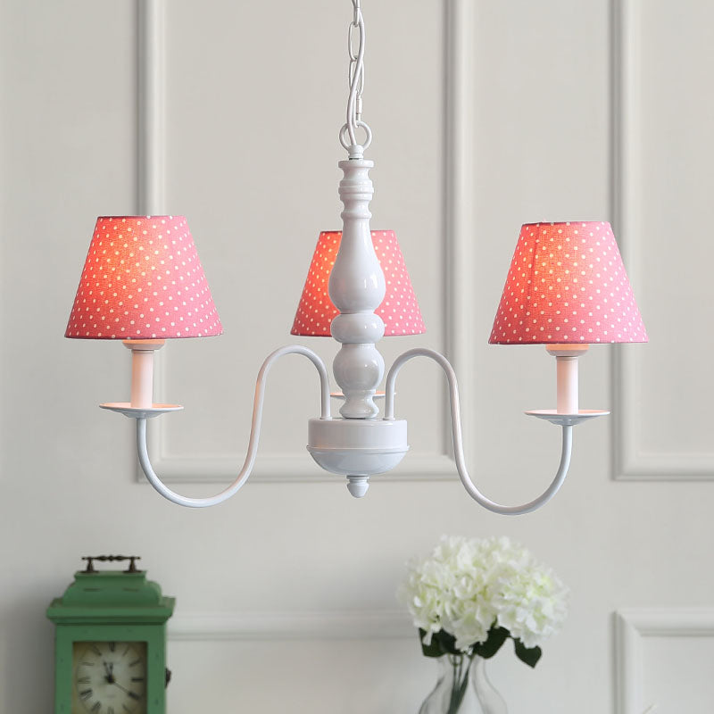 Bucket Shade Kid Bedroom Chandelier Fabric Metal 3 Lights Nordic Style Hanging Light Clearhalo 'Ceiling Lights' 'Chandeliers' Lighting' options 186628