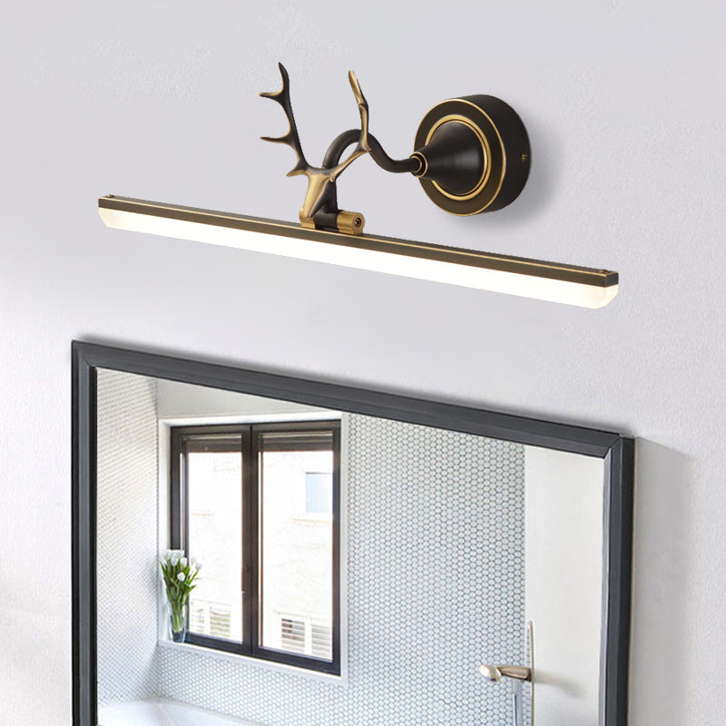 Black/Gold Antler Arm Vanity Lamp Modern LED Metallic Wall Lighting Idea with Linear Acrylic Shade Black Clearhalo 'Cast Iron' 'Glass' 'Industrial' 'Modern wall lights' 'Modern' 'Tiffany' 'Traditional wall lights' 'Vanity Lights' 'Wall Lights' Lighting' 1866282