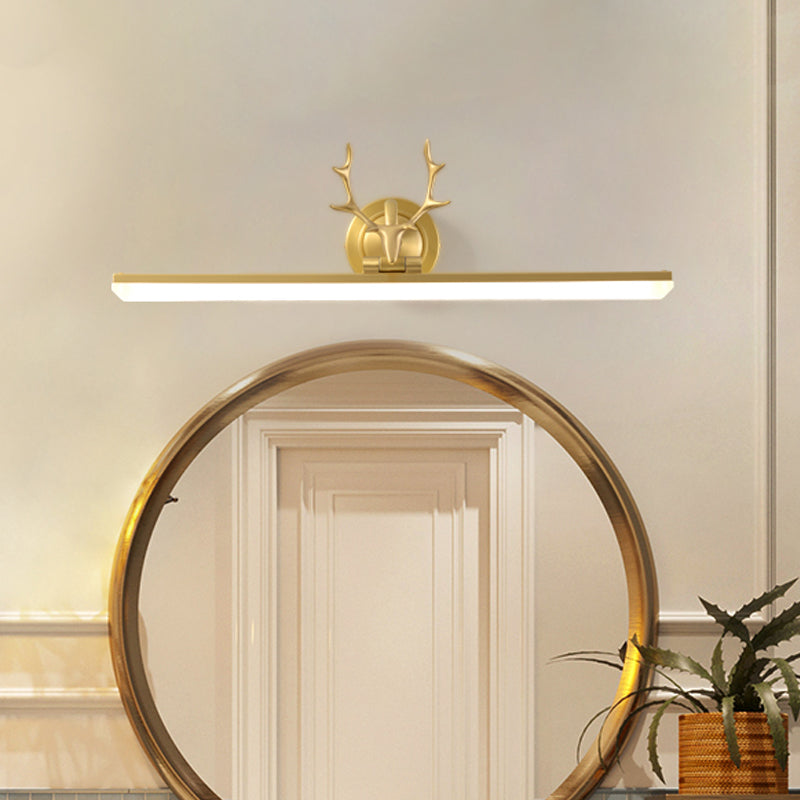 Black/Gold Antler Arm Vanity Lamp Modern LED Metallic Wall Lighting Idea with Linear Acrylic Shade Gold Clearhalo 'Cast Iron' 'Glass' 'Industrial' 'Modern wall lights' 'Modern' 'Tiffany' 'Traditional wall lights' 'Vanity Lights' 'Wall Lights' Lighting' 1866286