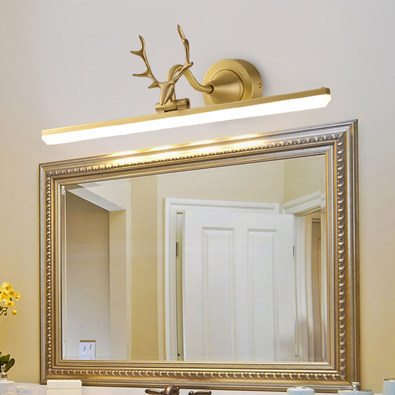 Black/Gold Antler Arm Vanity Lamp Modern LED Metallic Wall Lighting Idea with Linear Acrylic Shade Clearhalo 'Cast Iron' 'Glass' 'Industrial' 'Modern wall lights' 'Modern' 'Tiffany' 'Traditional wall lights' 'Vanity Lights' 'Wall Lights' Lighting' 1866287