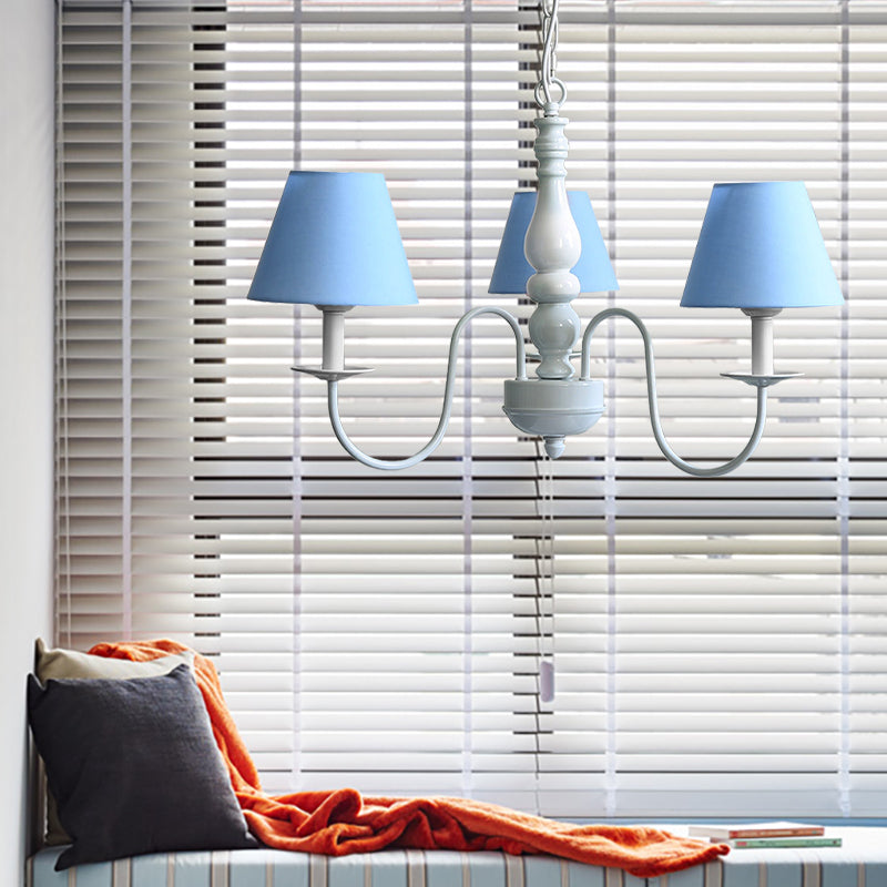 Bucket Shade Kid Bedroom Chandelier Fabric Metal 3 Lights Nordic Style Hanging Light Clearhalo 'Ceiling Lights' 'Chandeliers' Lighting' options 186632