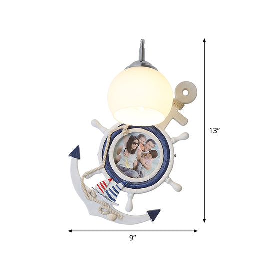Children Style 1 Bulb Sconce Lighting with Milky Glass Shade White Global Wall Mounted Light Clearhalo 'Wall Lamps & Sconces' 'Wall Lights' Lighting' 1866326