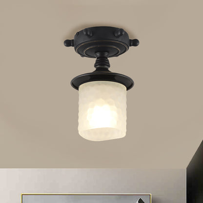 Black/Blue Column/Flared Ceiling Flush Mediterranean 1-Bulb Opaque Glass Semi Flush Mount Light, 6"/13" Width Black 6" Clearhalo 'Ceiling Lights' 'Close To Ceiling Lights' 'Close to ceiling' 'Glass shade' 'Glass' 'Pendant Lights' 'Semi-flushmount' Lighting' 1866327