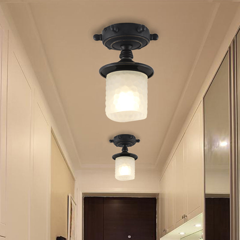 Black/Blue Column/Flared Ceiling Flush Mediterranean 1-Bulb Opaque Glass Semi Flush Mount Light, 6"/13" Width Clearhalo 'Ceiling Lights' 'Close To Ceiling Lights' 'Close to ceiling' 'Glass shade' 'Glass' 'Pendant Lights' 'Semi-flushmount' Lighting' 1866328