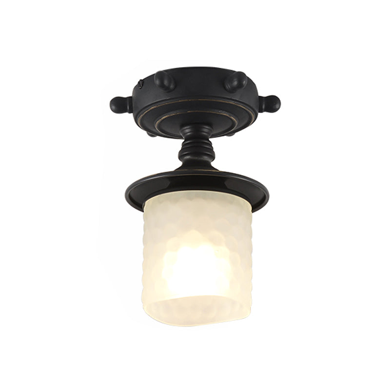 Black/Blue Column/Flared Ceiling Flush Mediterranean 1-Bulb Opaque Glass Semi Flush Mount Light, 6"/13" Width Clearhalo 'Ceiling Lights' 'Close To Ceiling Lights' 'Close to ceiling' 'Glass shade' 'Glass' 'Pendant Lights' 'Semi-flushmount' Lighting' 1866329