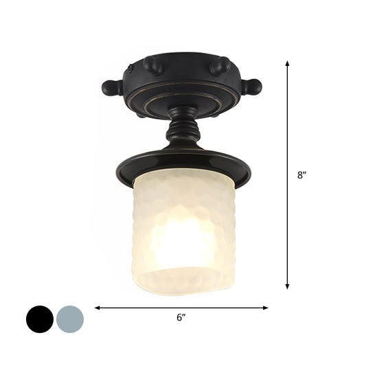 Black/Blue Column/Flared Ceiling Flush Mediterranean 1-Bulb Opaque Glass Semi Flush Mount Light, 6"/13" Width Clearhalo 'Ceiling Lights' 'Close To Ceiling Lights' 'Close to ceiling' 'Glass shade' 'Glass' 'Pendant Lights' 'Semi-flushmount' Lighting' 1866330