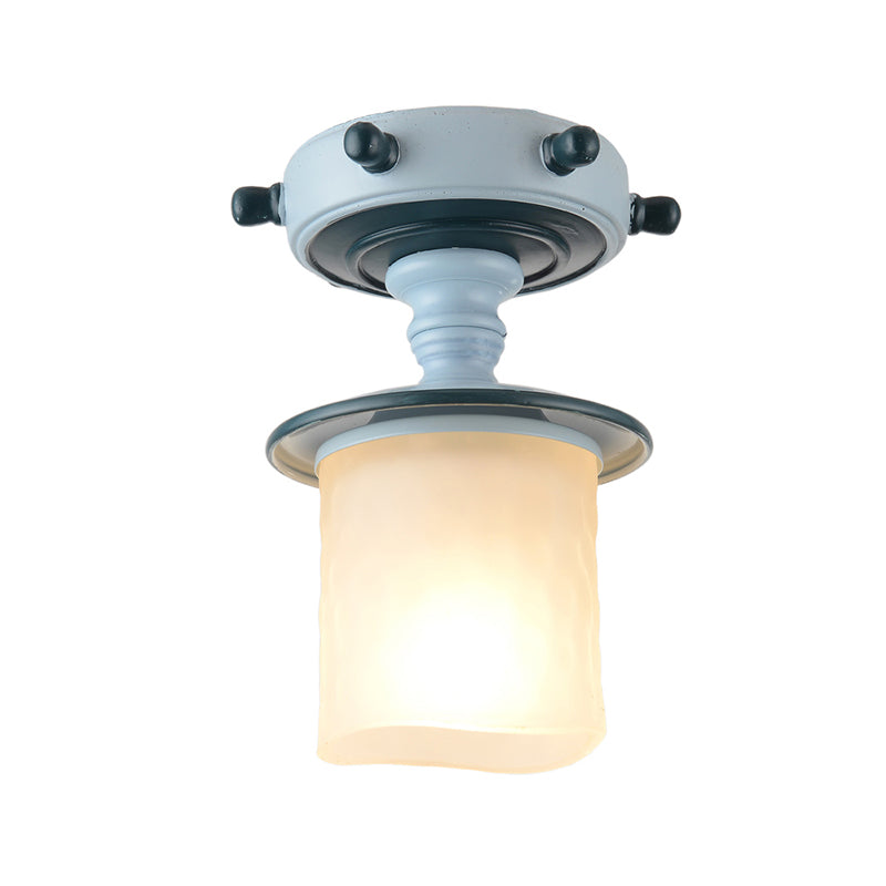 Black/Blue Column/Flared Ceiling Flush Mediterranean 1-Bulb Opaque Glass Semi Flush Mount Light, 6"/13" Width Clearhalo 'Ceiling Lights' 'Close To Ceiling Lights' 'Close to ceiling' 'Glass shade' 'Glass' 'Pendant Lights' 'Semi-flushmount' Lighting' 1866333