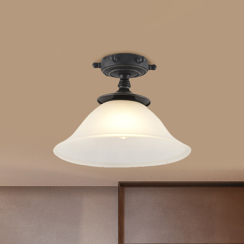 Black/Blue Column/Flared Ceiling Flush Mediterranean 1-Bulb Opaque Glass Semi Flush Mount Light, 6"/13" Width Clearhalo 'Ceiling Lights' 'Close To Ceiling Lights' 'Close to ceiling' 'Glass shade' 'Glass' 'Pendant Lights' 'Semi-flushmount' Lighting' 1866336