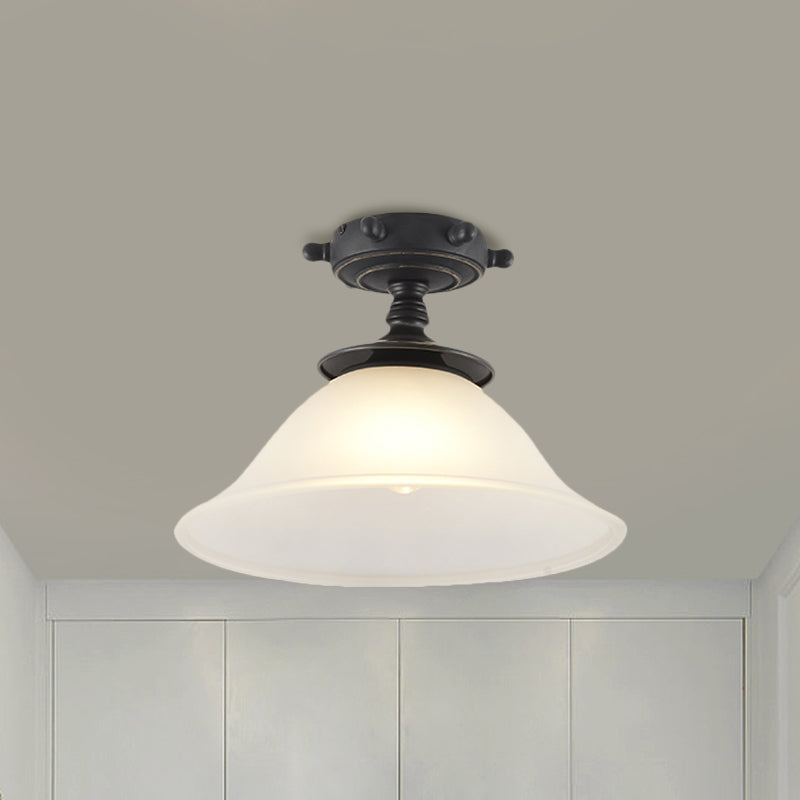 Black/Blue Column/Flared Ceiling Flush Mediterranean 1-Bulb Opaque Glass Semi Flush Mount Light, 6"/13" Width Clearhalo 'Ceiling Lights' 'Close To Ceiling Lights' 'Close to ceiling' 'Glass shade' 'Glass' 'Pendant Lights' 'Semi-flushmount' Lighting' 1866337