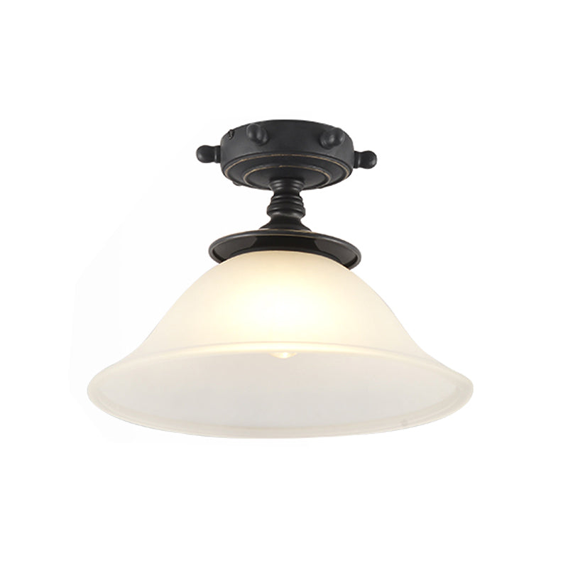 Black/Blue Column/Flared Ceiling Flush Mediterranean 1-Bulb Opaque Glass Semi Flush Mount Light, 6"/13" Width Clearhalo 'Ceiling Lights' 'Close To Ceiling Lights' 'Close to ceiling' 'Glass shade' 'Glass' 'Pendant Lights' 'Semi-flushmount' Lighting' 1866338