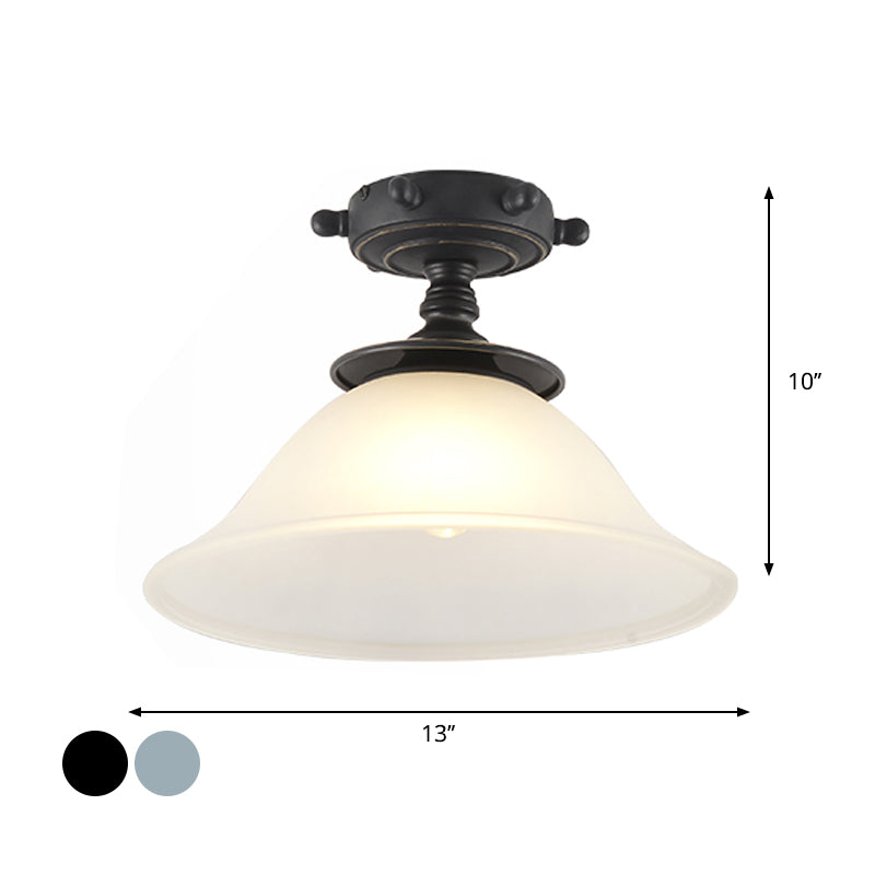 Black/Blue Column/Flared Ceiling Flush Mediterranean 1-Bulb Opaque Glass Semi Flush Mount Light, 6"/13" Width Clearhalo 'Ceiling Lights' 'Close To Ceiling Lights' 'Close to ceiling' 'Glass shade' 'Glass' 'Pendant Lights' 'Semi-flushmount' Lighting' 1866339
