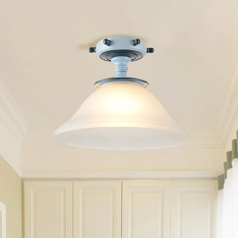 Black/Blue Column/Flared Ceiling Flush Mediterranean 1-Bulb Opaque Glass Semi Flush Mount Light, 6"/13" Width Blue 13" Clearhalo 'Ceiling Lights' 'Close To Ceiling Lights' 'Close to ceiling' 'Glass shade' 'Glass' 'Pendant Lights' 'Semi-flushmount' Lighting' 1866340