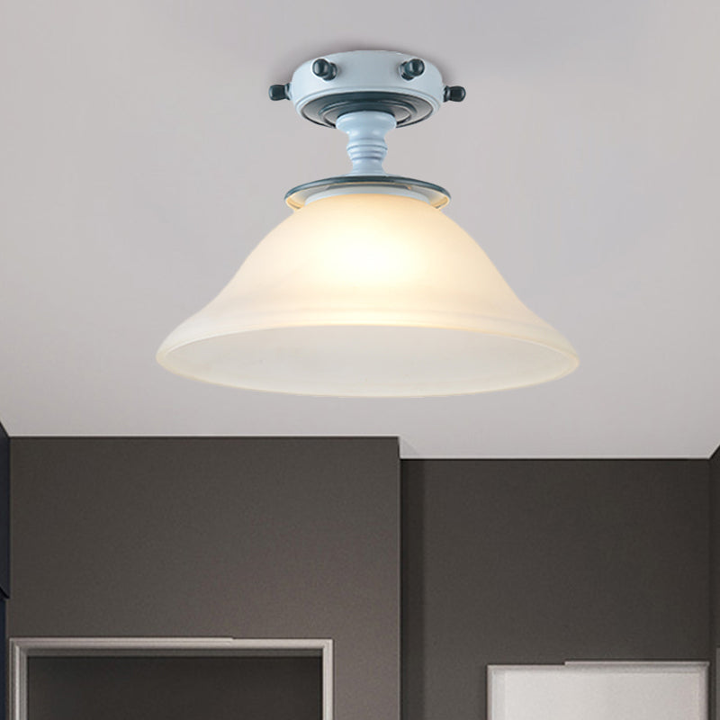 Black/Blue Column/Flared Ceiling Flush Mediterranean 1-Bulb Opaque Glass Semi Flush Mount Light, 6"/13" Width Clearhalo 'Ceiling Lights' 'Close To Ceiling Lights' 'Close to ceiling' 'Glass shade' 'Glass' 'Pendant Lights' 'Semi-flushmount' Lighting' 1866341