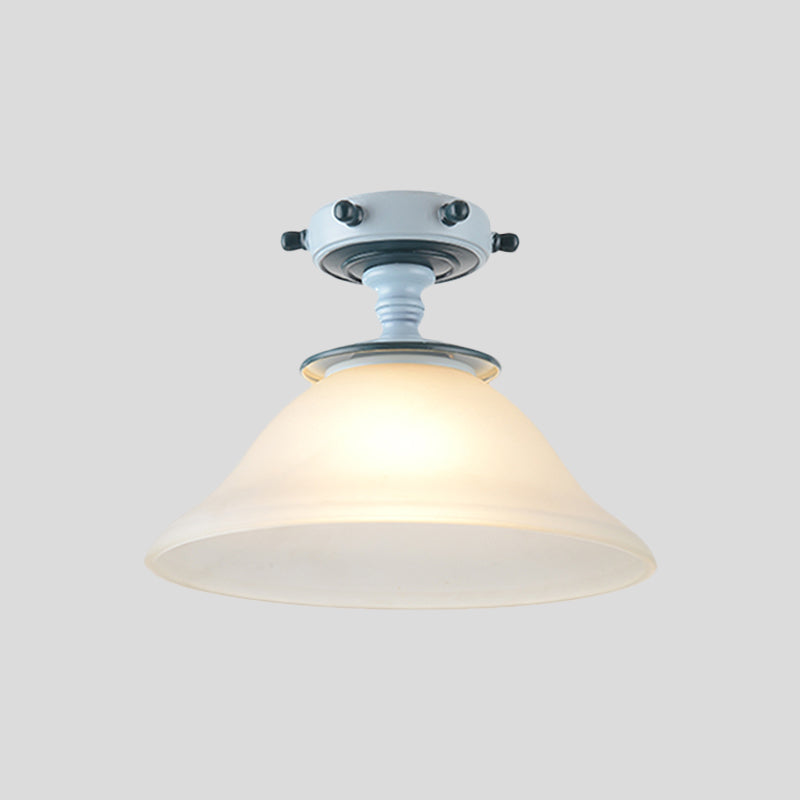 Black/Blue Column/Flared Ceiling Flush Mediterranean 1-Bulb Opaque Glass Semi Flush Mount Light, 6"/13" Width Clearhalo 'Ceiling Lights' 'Close To Ceiling Lights' 'Close to ceiling' 'Glass shade' 'Glass' 'Pendant Lights' 'Semi-flushmount' Lighting' 1866343