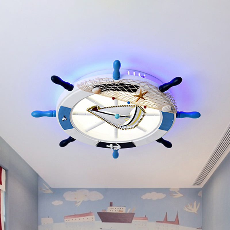 Acrylic Circle Flush Mount Light Nautical LED Ceiling Fixture with Wood Rudder Deco in Blue Blue A Clearhalo 'Ceiling Lights' 'Close To Ceiling Lights' 'Close to ceiling' 'Flush mount' Lighting' 1866344