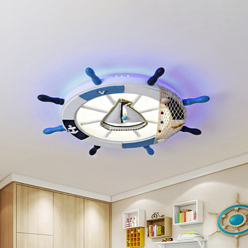 Acrylic Circle Flush Mount Light Nautical LED Ceiling Fixture with Wood Rudder Deco in Blue Clearhalo 'Ceiling Lights' 'Close To Ceiling Lights' 'Close to ceiling' 'Flush mount' Lighting' 1866345