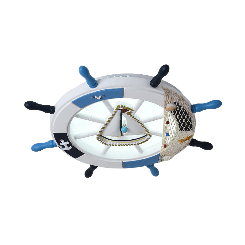 Acrylic Circle Flush Mount Light Nautical LED Ceiling Fixture with Wood Rudder Deco in Blue Clearhalo 'Ceiling Lights' 'Close To Ceiling Lights' 'Close to ceiling' 'Flush mount' Lighting' 1866346