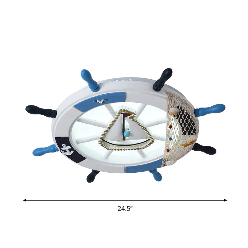 Acrylic Circle Flush Mount Light Nautical LED Ceiling Fixture with Wood Rudder Deco in Blue Clearhalo 'Ceiling Lights' 'Close To Ceiling Lights' 'Close to ceiling' 'Flush mount' Lighting' 1866347