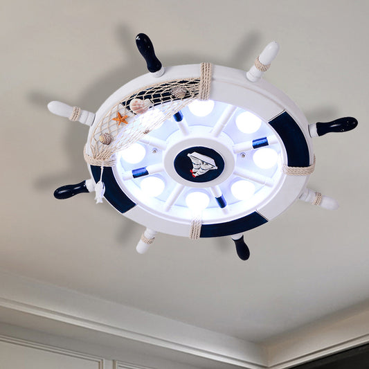 Acrylic Circle Flush Mount Light Nautical LED Ceiling Fixture with Wood Rudder Deco in Blue Blue B Clearhalo 'Ceiling Lights' 'Close To Ceiling Lights' 'Close to ceiling' 'Flush mount' Lighting' 1866348