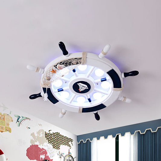 Acrylic Circle Flush Mount Light Nautical LED Ceiling Fixture with Wood Rudder Deco in Blue Clearhalo 'Ceiling Lights' 'Close To Ceiling Lights' 'Close to ceiling' 'Flush mount' Lighting' 1866349
