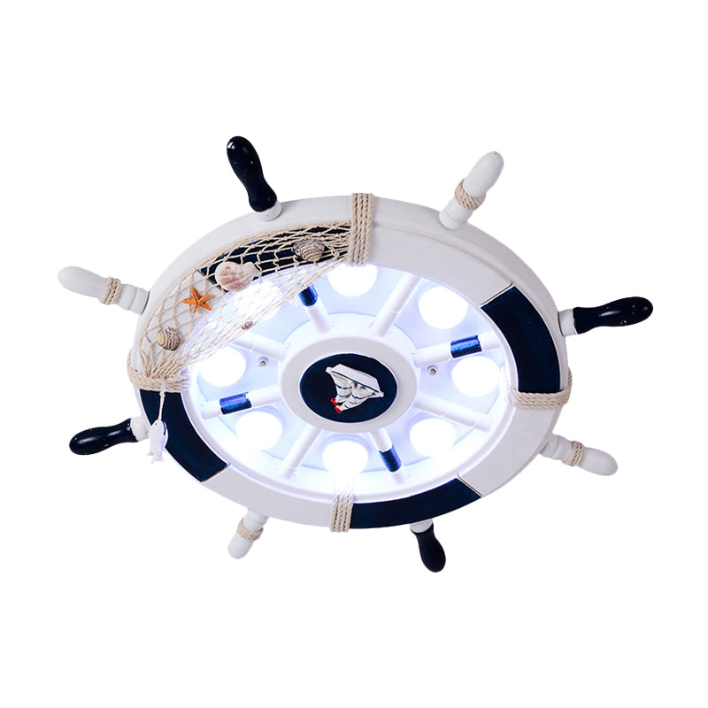 Acrylic Circle Flush Mount Light Nautical LED Ceiling Fixture with Wood Rudder Deco in Blue Clearhalo 'Ceiling Lights' 'Close To Ceiling Lights' 'Close to ceiling' 'Flush mount' Lighting' 1866350