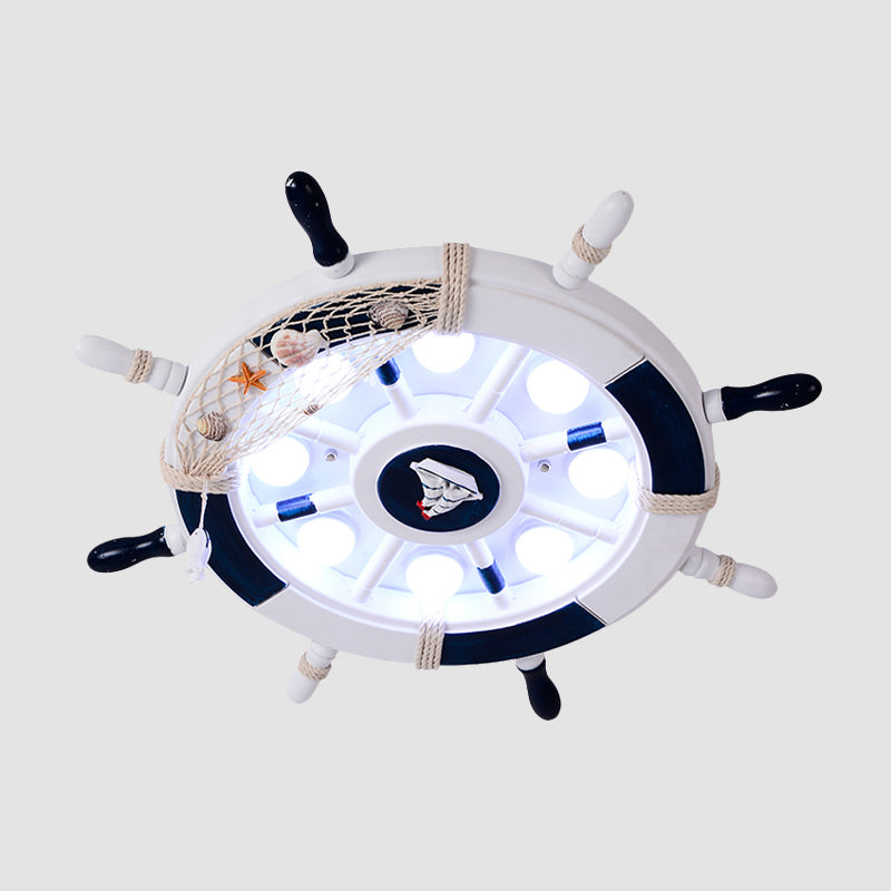 Acrylic Circle Flush Mount Light Nautical LED Ceiling Fixture with Wood Rudder Deco in Blue Clearhalo 'Ceiling Lights' 'Close To Ceiling Lights' 'Close to ceiling' 'Flush mount' Lighting' 1866351