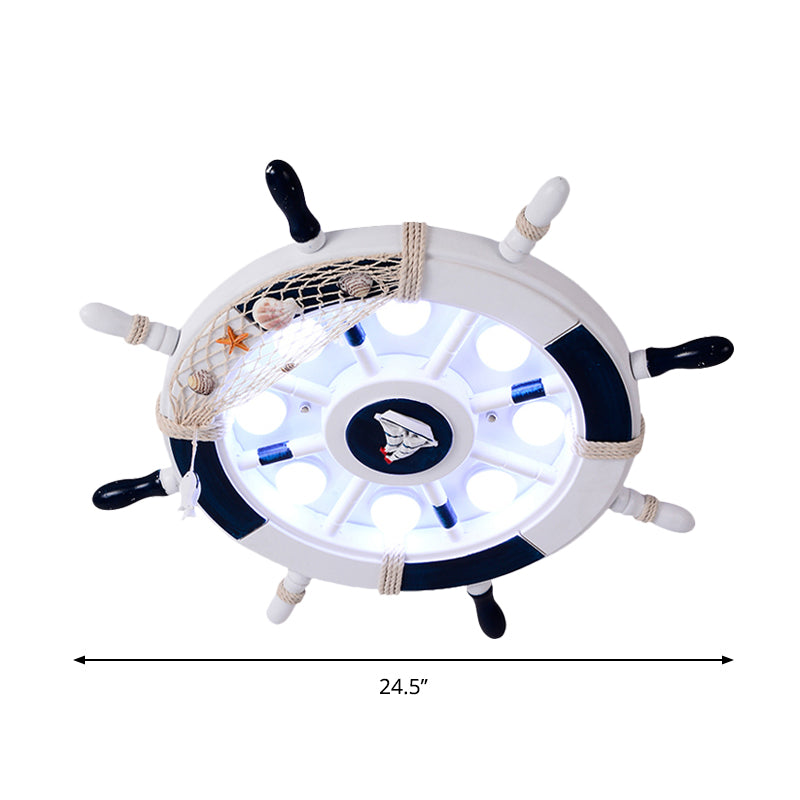 Acrylic Circle Flush Mount Light Nautical LED Ceiling Fixture with Wood Rudder Deco in Blue Clearhalo 'Ceiling Lights' 'Close To Ceiling Lights' 'Close to ceiling' 'Flush mount' Lighting' 1866352