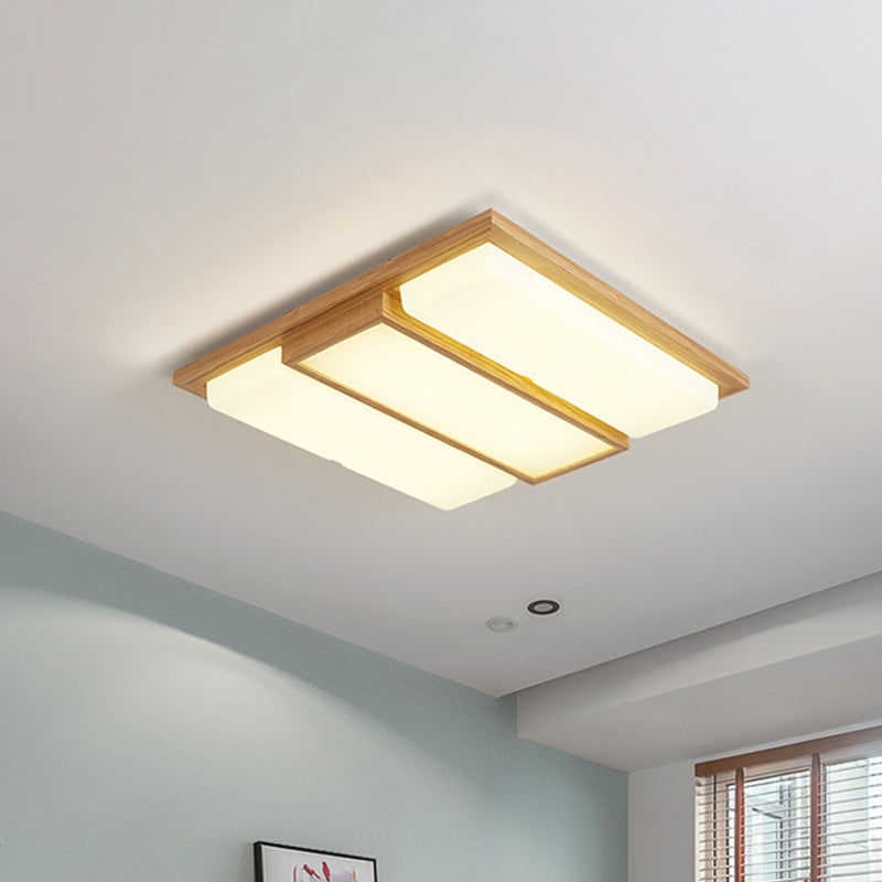 Square/Rectangle Wood Flush Lamp Simplicity 26"/35.5" Long LED Beige Ceiling Mounted Fixture in Warm/White Light Beige 26" Clearhalo 'Ceiling Lights' 'Close To Ceiling Lights' 'Close to ceiling' 'Flush mount' Lighting' 1866353