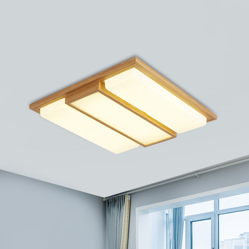 Square/Rectangle Wood Flush Lamp Simplicity 26"/35.5" Long LED Beige Ceiling Mounted Fixture in Warm/White Light Clearhalo 'Ceiling Lights' 'Close To Ceiling Lights' 'Close to ceiling' 'Flush mount' Lighting' 1866354
