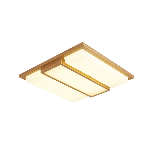Square/Rectangle Wood Flush Lamp Simplicity 26"/35.5" Long LED Beige Ceiling Mounted Fixture in Warm/White Light Clearhalo 'Ceiling Lights' 'Close To Ceiling Lights' 'Close to ceiling' 'Flush mount' Lighting' 1866355