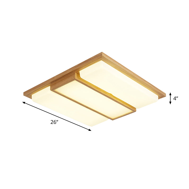 Square/Rectangle Wood Flush Lamp Simplicity 26"/35.5" Long LED Beige Ceiling Mounted Fixture in Warm/White Light Clearhalo 'Ceiling Lights' 'Close To Ceiling Lights' 'Close to ceiling' 'Flush mount' Lighting' 1866356