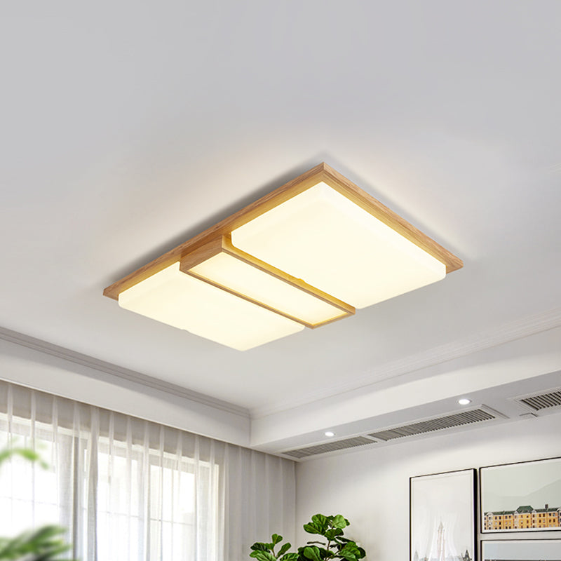 Square/Rectangle Wood Flush Lamp Simplicity 26"/35.5" Long LED Beige Ceiling Mounted Fixture in Warm/White Light Clearhalo 'Ceiling Lights' 'Close To Ceiling Lights' 'Close to ceiling' 'Flush mount' Lighting' 1866358