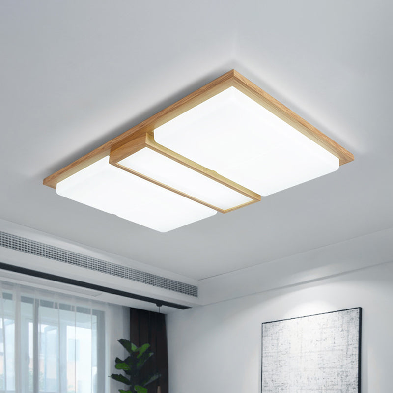 Square/Rectangle Wood Flush Lamp Simplicity 26"/35.5" Long LED Beige Ceiling Mounted Fixture in Warm/White Light Clearhalo 'Ceiling Lights' 'Close To Ceiling Lights' 'Close to ceiling' 'Flush mount' Lighting' 1866359