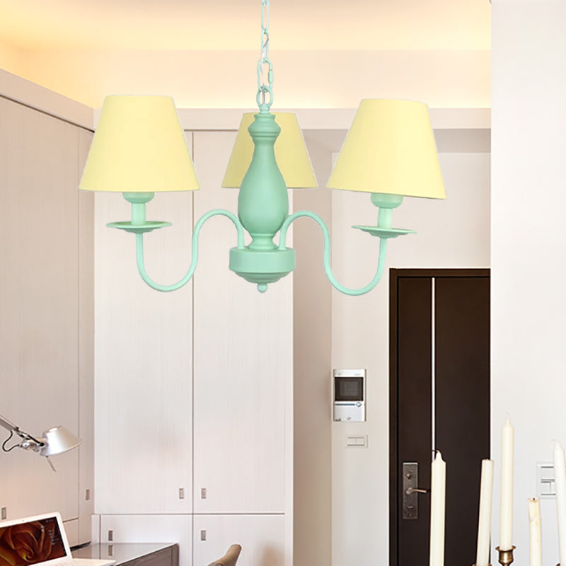 Three Heads Tapered Shade Chandelier Nordic Stylish Metal Hanging Light for Cafe Clearhalo 'Ceiling Lights' 'Chandeliers' Lighting' options 186636