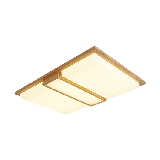 Square/Rectangle Wood Flush Lamp Simplicity 26"/35.5" Long LED Beige Ceiling Mounted Fixture in Warm/White Light Clearhalo 'Ceiling Lights' 'Close To Ceiling Lights' 'Close to ceiling' 'Flush mount' Lighting' 1866360