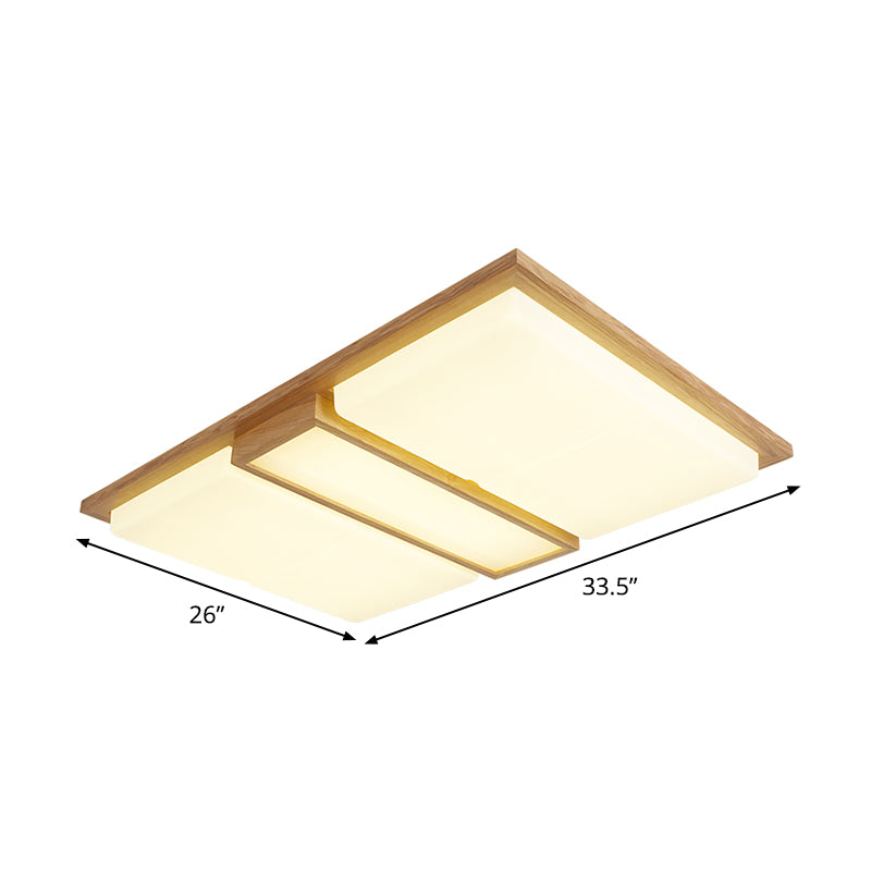 Square/Rectangle Wood Flush Lamp Simplicity 26"/35.5" Long LED Beige Ceiling Mounted Fixture in Warm/White Light Clearhalo 'Ceiling Lights' 'Close To Ceiling Lights' 'Close to ceiling' 'Flush mount' Lighting' 1866361