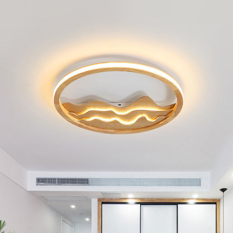 13"/17" W Circle Ceiling Light Fixture Simple Wood LED Beige Flush Mount Lamp with Landscape Design Clearhalo 'Ceiling Lights' 'Close To Ceiling Lights' 'Close to ceiling' 'Flush mount' Lighting' 1866363