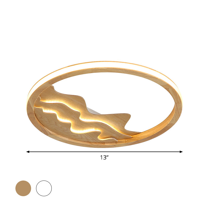 13"/17" W Circle Ceiling Light Fixture Simple Wood LED Beige Flush Mount Lamp with Landscape Design Clearhalo 'Ceiling Lights' 'Close To Ceiling Lights' 'Close to ceiling' 'Flush mount' Lighting' 1866365