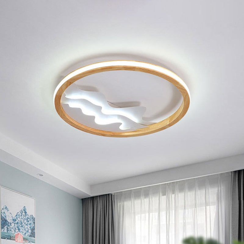 13"/17" W Circle Ceiling Light Fixture Simple Wood LED Beige Flush Mount Lamp with Landscape Design Clearhalo 'Ceiling Lights' 'Close To Ceiling Lights' 'Close to ceiling' 'Flush mount' Lighting' 1866368