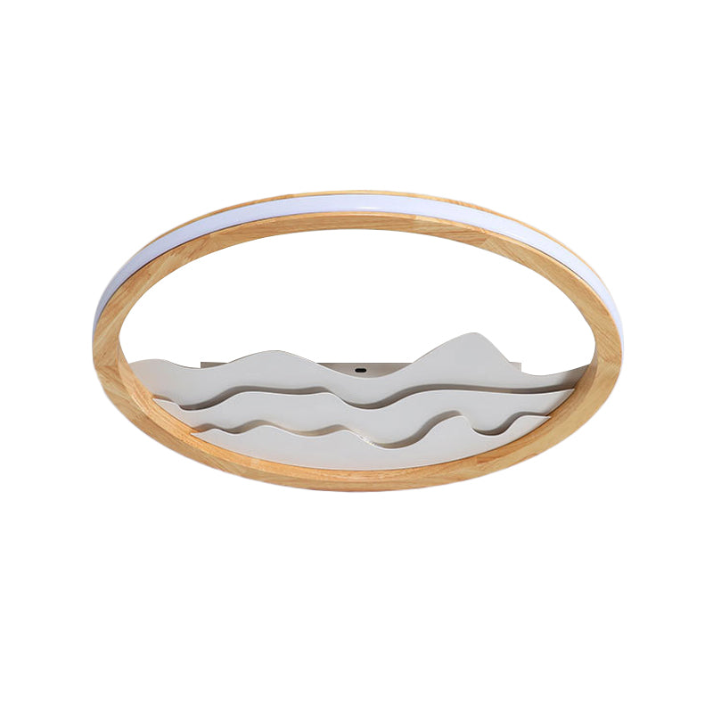13"/17" W Circle Ceiling Light Fixture Simple Wood LED Beige Flush Mount Lamp with Landscape Design Clearhalo 'Ceiling Lights' 'Close To Ceiling Lights' 'Close to ceiling' 'Flush mount' Lighting' 1866369
